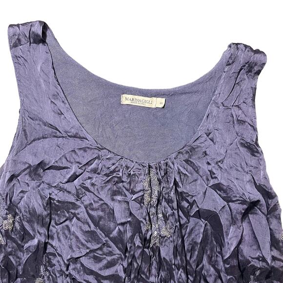 Marina Gigli Navy Blue Sleeveless Sequin Flowy Blouse Lace Floral Italy Small - Picture 2 of 11